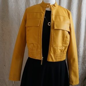 Faux Leather Mustard Yellow Bomber Jacket